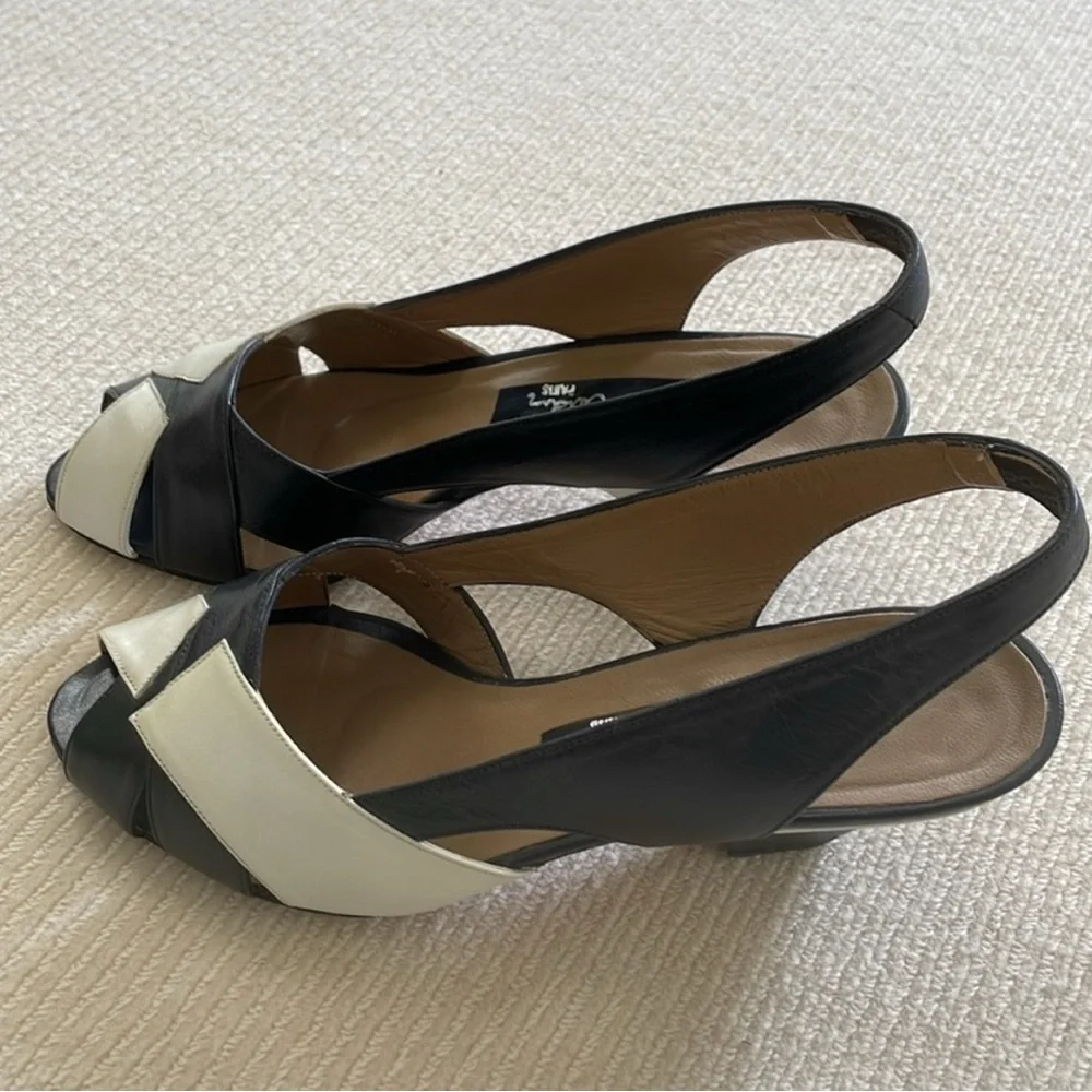 PIERRE CARDIN Black And White Sling Back Heel shoes size 6US/36EU